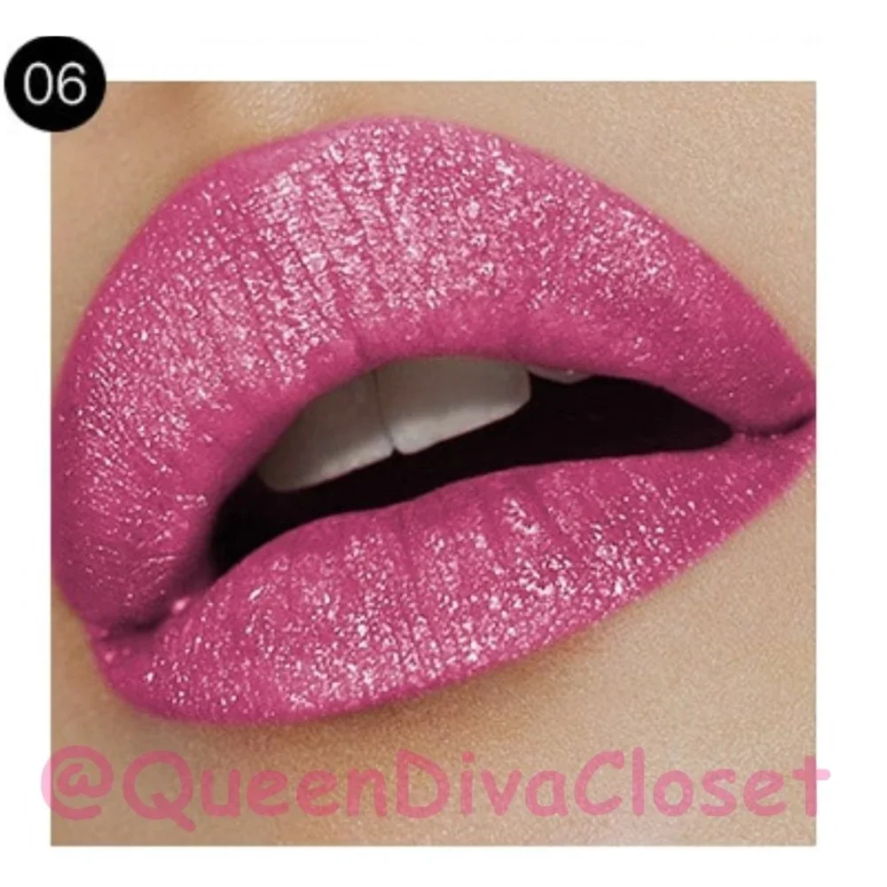 Lux Matte Magenta Fuchsia Pink #06 Lasting Glitter Gloss Liquid Lipstick Tint - Picture 3 of 5